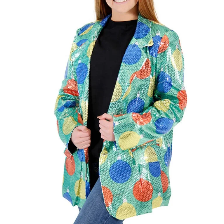 Women's Three-button Blazers -Women's Sequin Ornaments Ugly Christmas Blazer Jacket