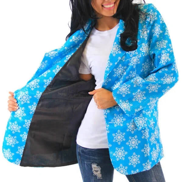 Women's Boxy Blazers -Women's Sequin Snowflakes Ugly Christmas Blazer Jacket