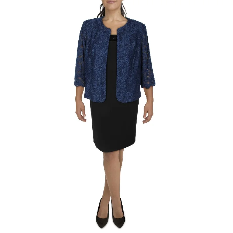 Women's Blazers with Flared Sleeves -Alex Evenings Womens Plus Lace Glitter Collarless Blazer Women's Blazers with Flared Sleeves -Alex Evenings Womens Plus Lace Glitter Collarless Blazer