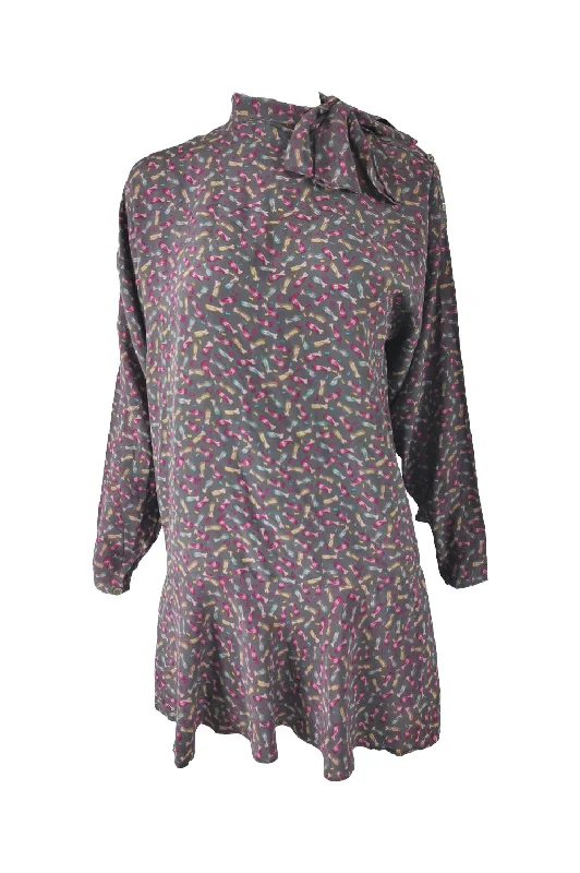 Women's Casual Blouses for Office -Angelo Tarlazzi Vintage Grey Silk Champagne Print Blouse, 1980s Women's Casual Blouses for Office -Angelo Tarlazzi Vintage Grey Silk Champagne Print Blouse, 1980s