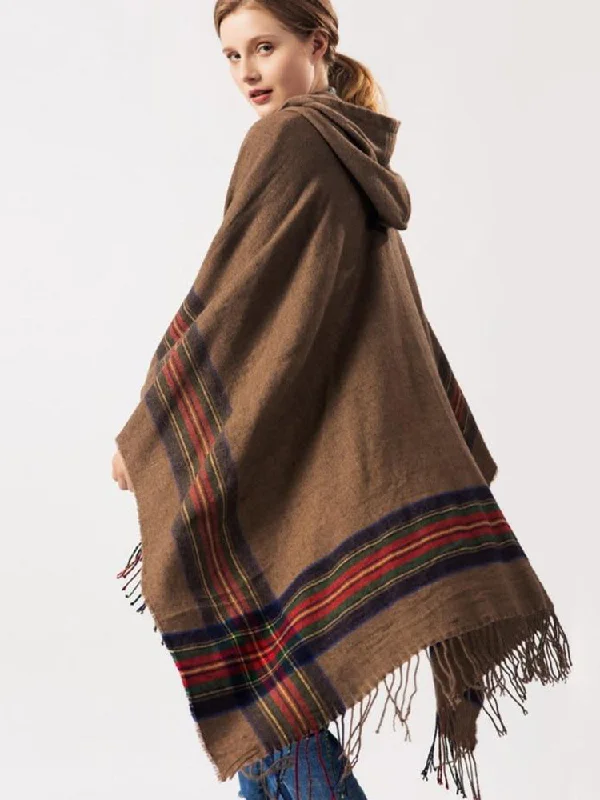 Women's Stylish Cloak Sweater-Ashoreshop Spring Beach Poncho Fringed Stripe Jacquard Knit hooded cloak Indoor and Outdoor Women's Stylish Cloak Sweater-Ashoreshop Spring Beach Poncho Fringed Stripe Jacquard Knit hooded cloak Indoor and Outdoor