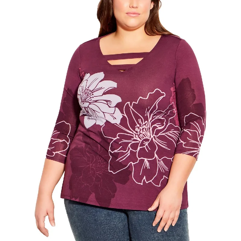 Women's Flowy Shirts -Avenue Womens Plus Floral V-Neck Blouse