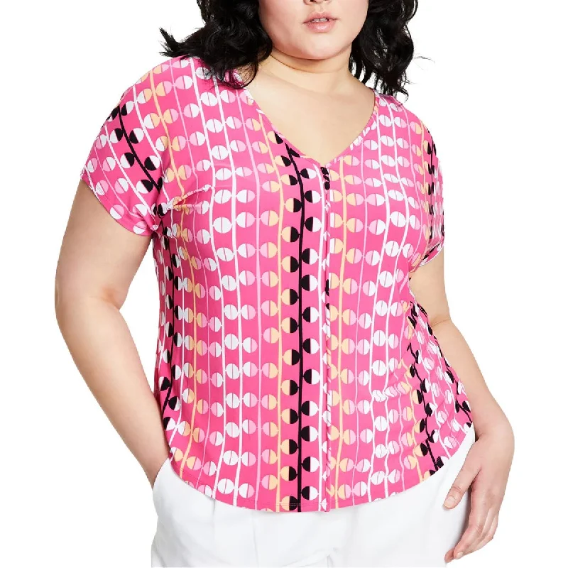 Women's Simple Blouses -Bar III Womens Plus V-Neck Printed Blouse