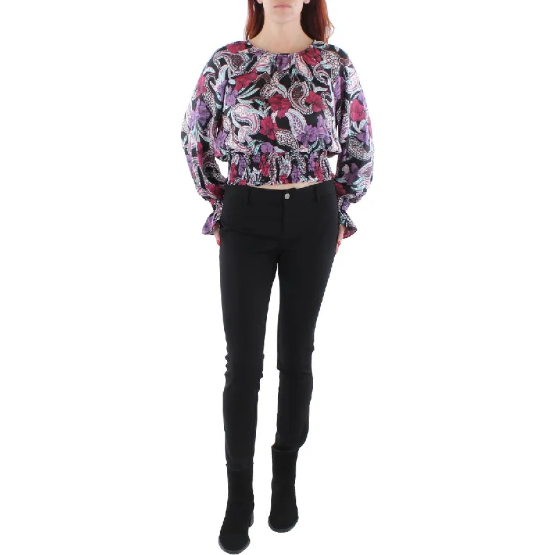 Women's Classic Shirts -BCBGMAXAZRIA Women's Smocked Floral Print Flounce Sleeve Blouse Women's Classic Shirts -BCBGMAXAZRIA Women's Smocked Floral Print Flounce Sleeve Blouse