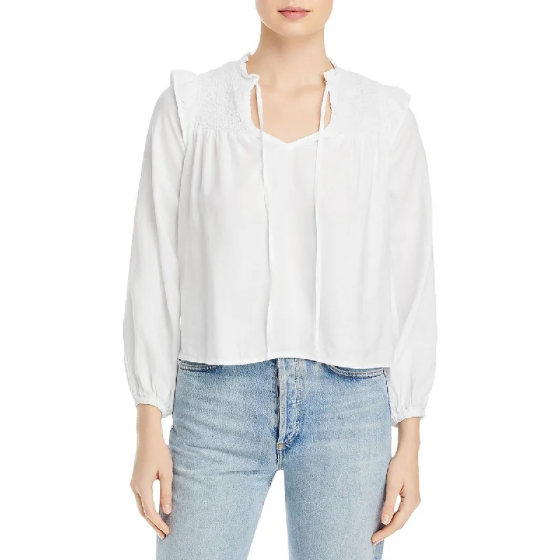 Women's Crew Neck Blouses -Bella Dahl Womens Tencel Smocked Blouse