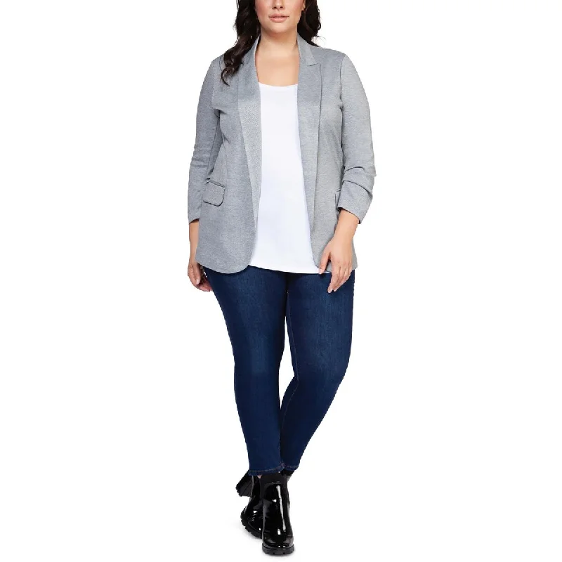 Women's Summer Blazers -Black Tape_ Womens Plus Heathered Work Wear Open-Front Blazer Women's Summer Blazers -Black Tape_ Womens Plus Heathered Work Wear Open-Front Blazer