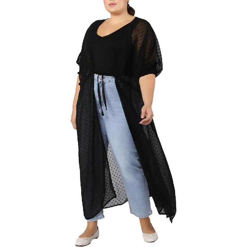 Women's Blazers for Layering -Black Tape_ Womens Plus Layer Textured Duster Blazer