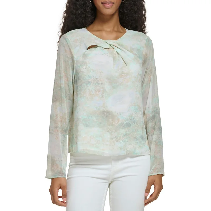 Women's Off-the-shoulder Tops -Calvin Klein Womens Chiffon Twist Neck Blouse