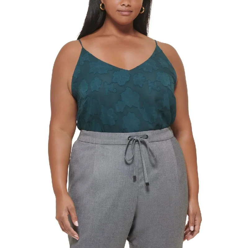 Women's Casual Camisoles with Ruffle Design -Calvin Klein Womens Plus Jacquard Lined Cami