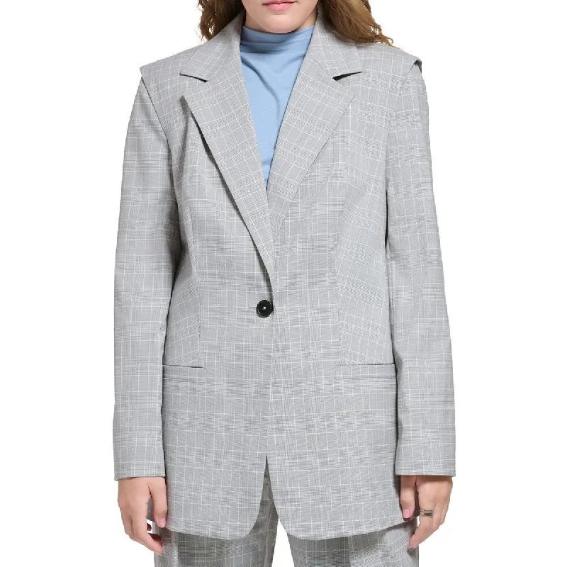 Women's Blazers with Fringe -Calvin Klein Womens Woven Plaid One-Button Blazer