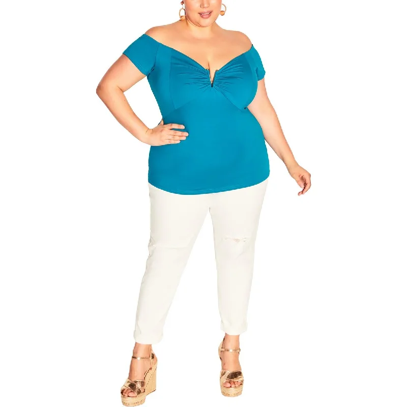 Women's Office Shirts -City Chic Womens Plus Cap Sleeve Stretch Blouse