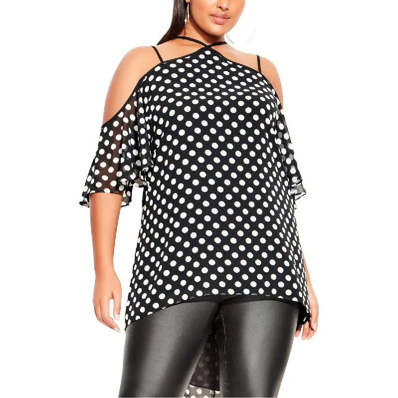 Women's Blouses with Frayed Edges -City Chic Womens Plus Gabrielle Strappy Polka Dot Blouse Women's Blouses with Frayed Edges -City Chic Womens Plus Gabrielle Strappy Polka Dot Blouse