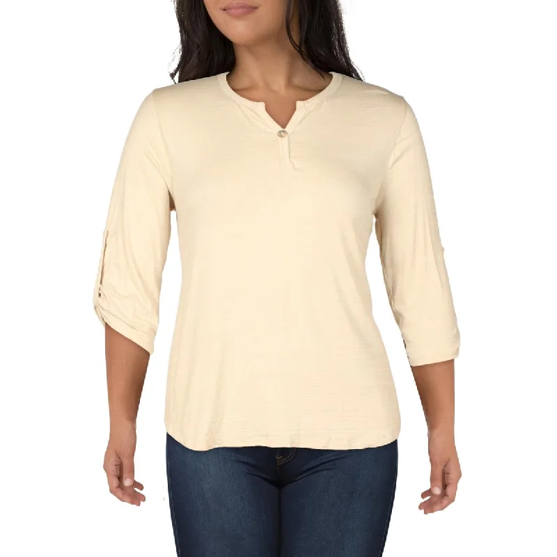 Women's Boho Print Shirts -Coin 1804 Womens Plus Slub Knit Blouse