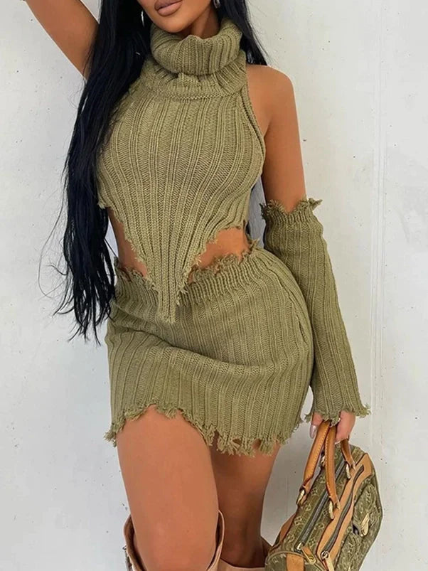 Women's Sweater Set with Button-Front Sweater -Unconventional Sweater Sets Women's Sets Long Sleeve Sexy Knitted Top+ Skirt Set 3 piece sets Women's Sweater Set with Button-Front Sweater -Unconventional Sweater Sets Women's Sets Long Sleeve Sexy Knitted Top+ Skirt Set 3 piece sets