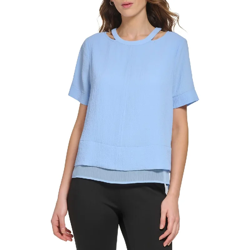 Women's Velvet Blouses -DKNY Womens Crinkle Cut-Out Blouse