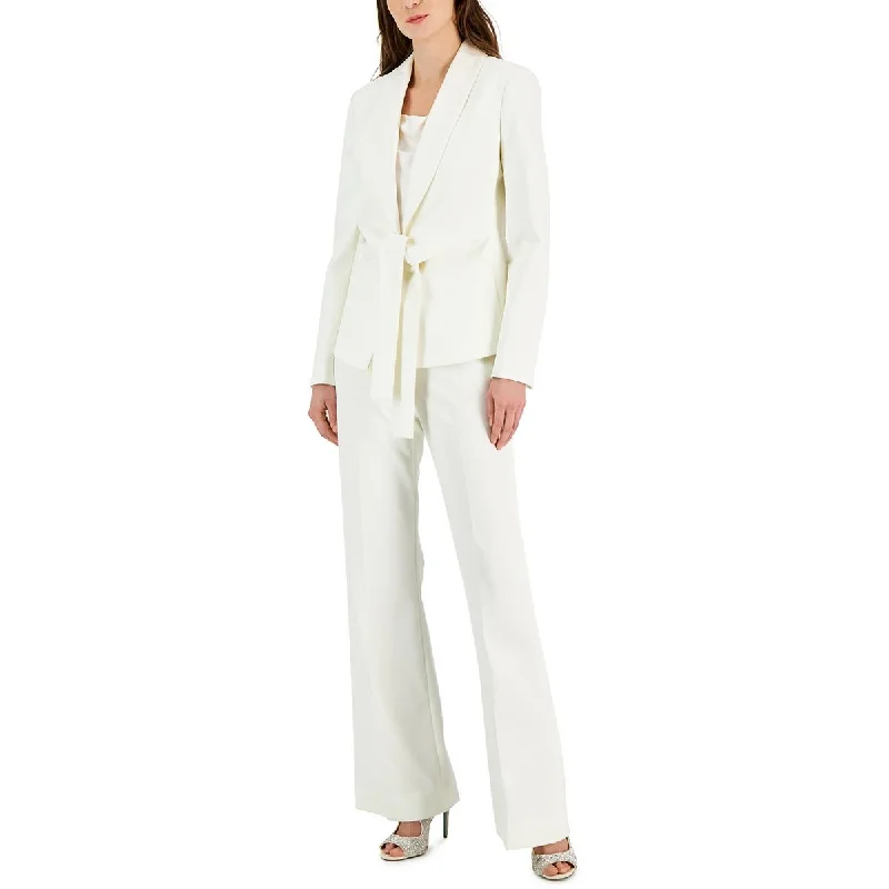 Women's Blazers with Buttons -Donna Karan Womens Satin Trim Tie Front Suit Jacket