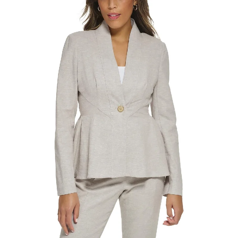 Women's Cropped Blazers -Donna Karan Womens Spring Fling Peplum Linen One-Button Blazer Women's Cropped Blazers -Donna Karan Womens Spring Fling Peplum Linen One-Button Blazer