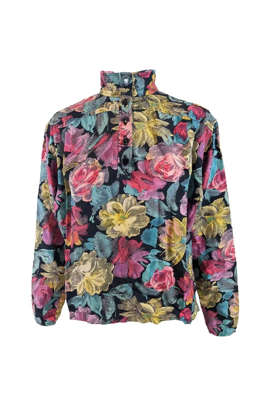 Women's Solid Color Shirts -Emanuel Ungaro Vintage Floral Print Batwing Blouse, 1980s Women's Solid Color Shirts -Emanuel Ungaro Vintage Floral Print Batwing Blouse, 1980s