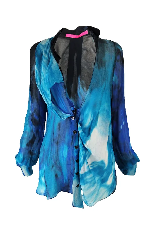Women's Choker Neck Shirts -Emanuel Ungaro Vintage Sheer Silk Chiffon Blouse