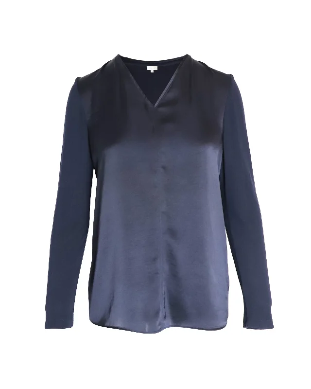 Women's Peplum Blouses -Escada Sport Blouse in Navy Blue Viscose