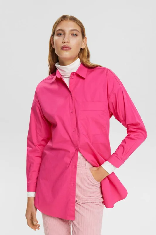 Women's High Neck Shirts -Esprit Cotton Poplin Blouse