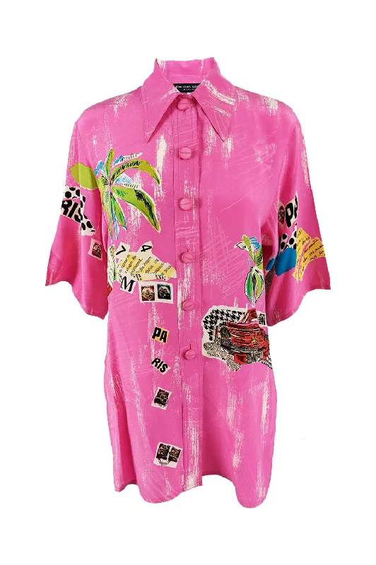 Women's Blouses for Travel -Jean Louis Scherrer Vintage Pink Tropical Blouse, 1980s