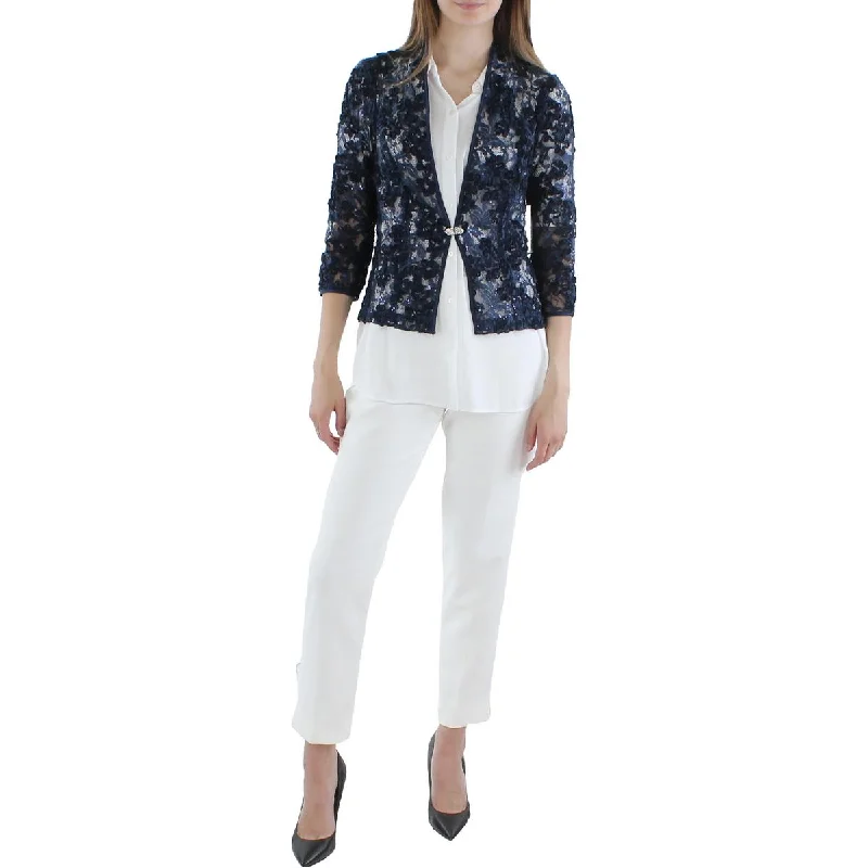 Women's Blazers for Fall -Jessica Howard Womens Lace Sheer One-Button Blazer