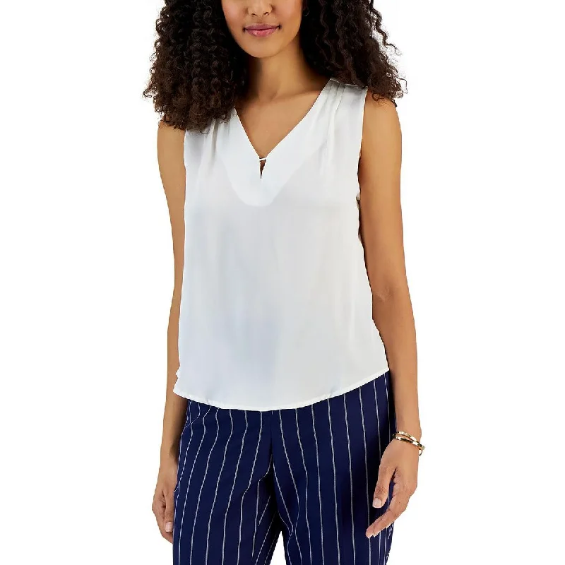 Women's Backless Shirts -Kasper Womens Petites Pleated Sleeveless Blouse