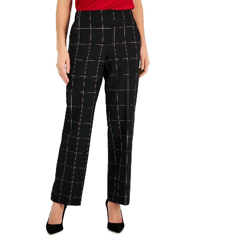 Women's Wide-Leg Suit Pants-Kasper Womens Window Pane Straight Leg Dress Pants