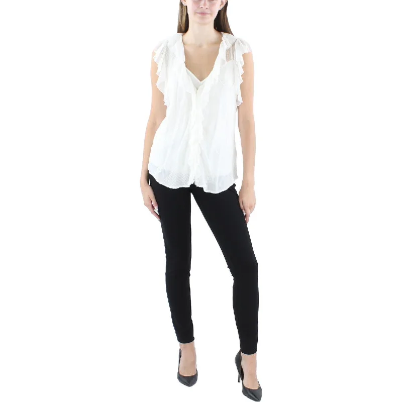 Women's Layered Blouses -Lauren Ralph Lauren Womens Ruffled Button Front Blouse