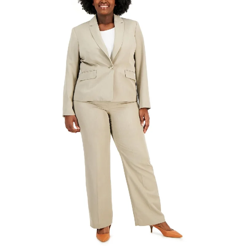 Women's Checkered Blazers -Le Suit Womens Plus Knit Long Sleeves One-Button Blazer