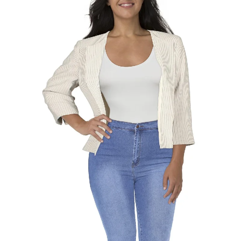 Women's Blazers for Travel -Le Suit Womens Woven Striped Collarless Blazer