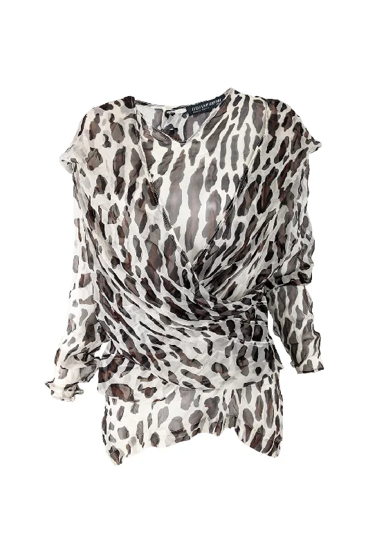 Women's Layered Shirts -Womens Vintage Draped Silk Chiffon Animal Print Blouse, 1980s Women's Layered Shirts -Womens Vintage Draped Silk Chiffon Animal Print Blouse, 1980s