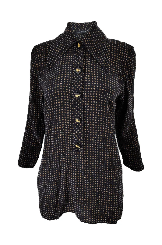 Women's Tie Waist Shirts -Louis Feraud Vintage Layered Collar Blouse Tunic Top