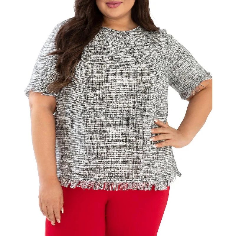 Women's Silk Shirts -Maree Pour Toi Womens Plus Tweed Fringe Blouse