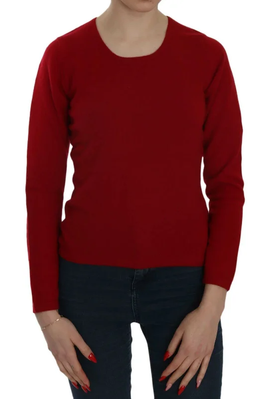 Women's Tie-front Blouses -MILA SCHÖN Elegant Red Cashmere Pullover Blouse