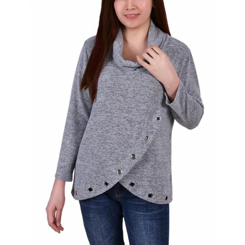 Women's Vintage Print Shirts -NY Collection Womens Petites Cowl Neck Crossover Blouse Women's Vintage Print Shirts -NY Collection Womens Petites Cowl Neck Crossover Blouse