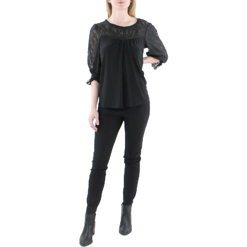 Women's Blouse with Pockets -NY Collection Womens Petites Knit Lace-Trim Blouse