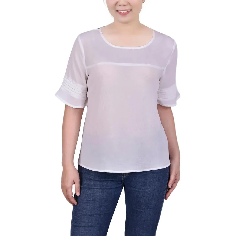 Women's Geometric Print Blouses -NY Collection Womens Petites Sheer Crepe Blouse