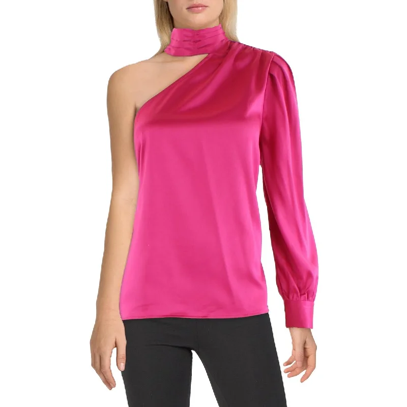 Women's Casual Short Sleeve Shirts -Ookie & Lala Womens Pleated Sleeve One Shoulder Blouse Women's Casual Short Sleeve Shirts -Ookie & Lala Womens Pleated Sleeve One Shoulder Blouse