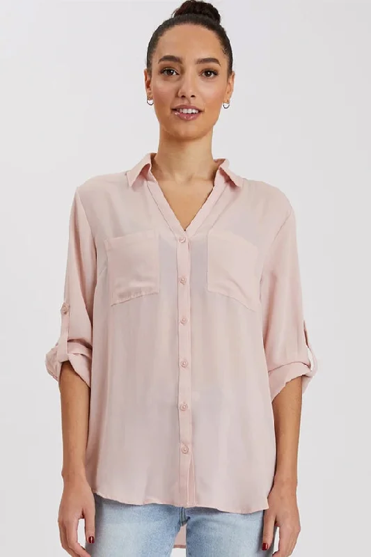 Women's Off-shoulder Shirts -Point Zero Patch Pocket Blouse