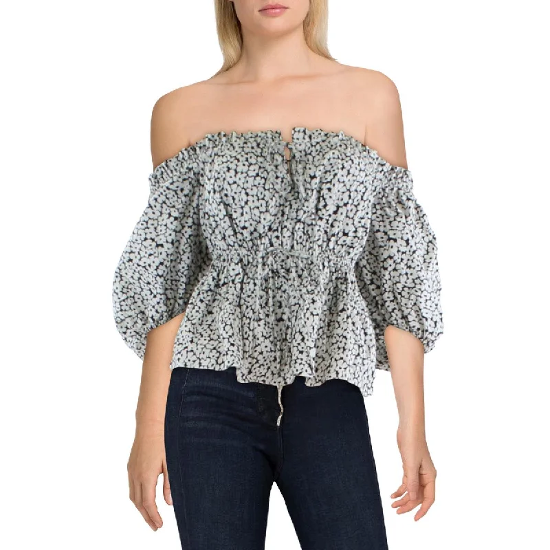 Women's Short Sleeve Blouses -Polo Ralph Lauren Womens Floral Print Puff Sleeves Blouse Women's Short Sleeve Blouses -Polo Ralph Lauren Womens Floral Print Puff Sleeves Blouse