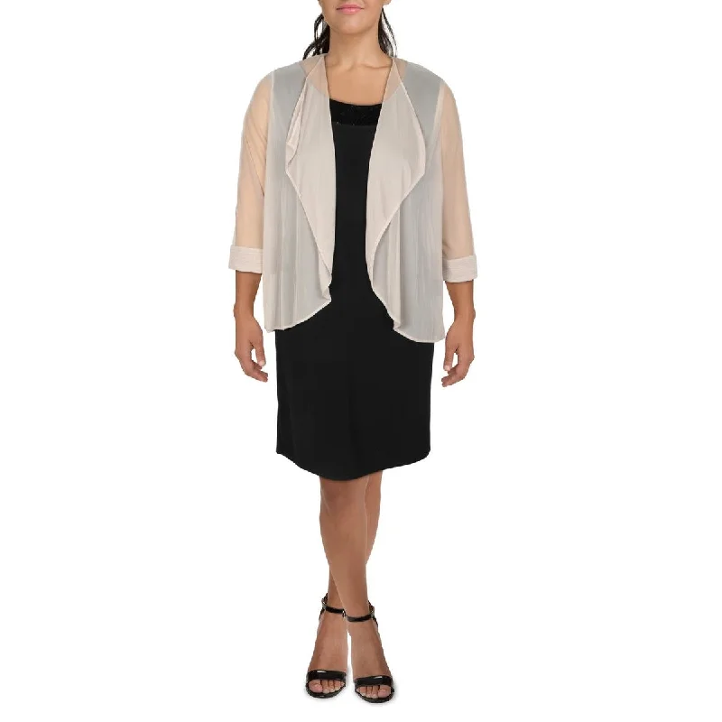 Women's Blazers with Zipper -R&M Richards Womens Contrast Trim Sheer Duster Blazer