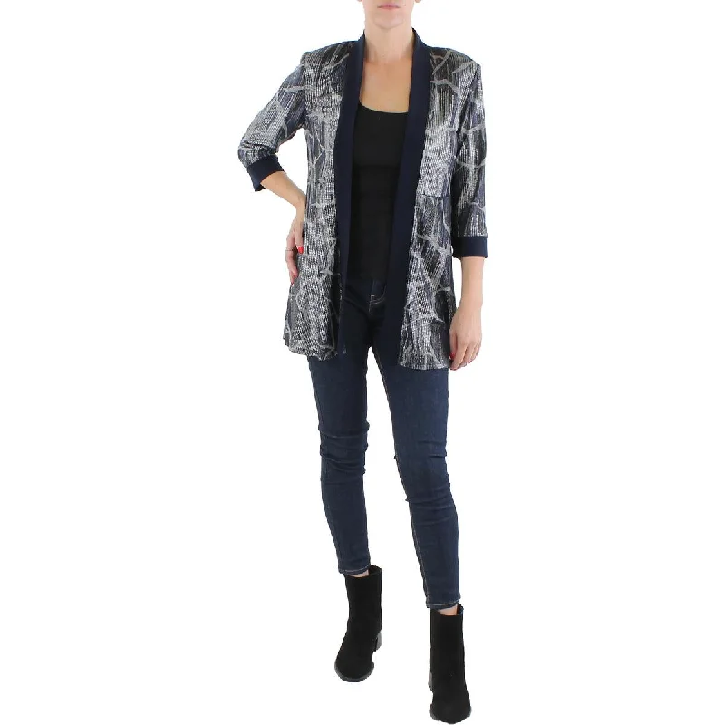 Women's Checked Blazers -R&M Richards Womens Knit Metallic Duster Blazer