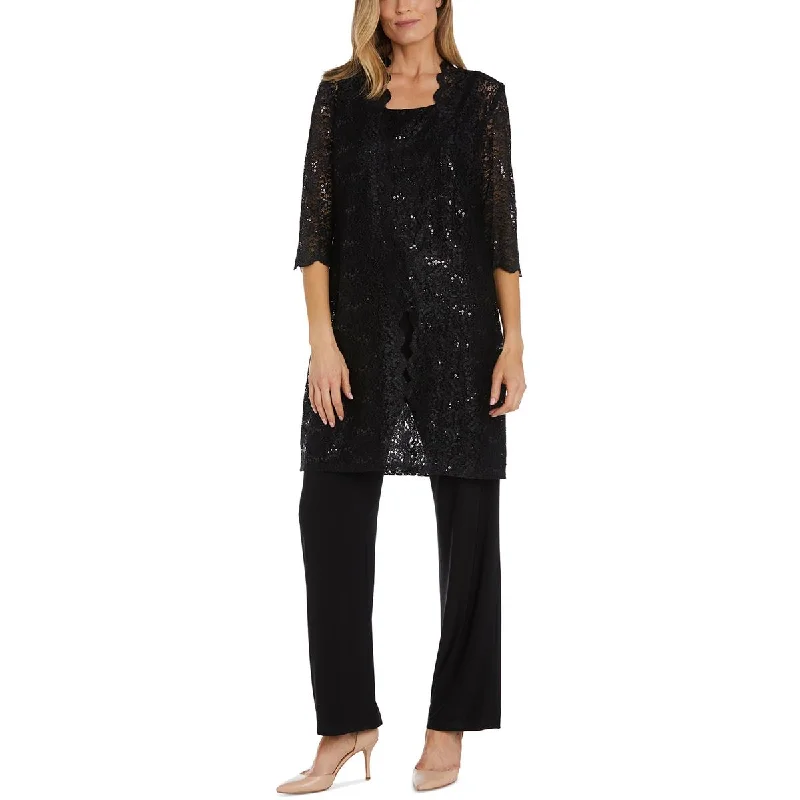 Women's Plaid Blazers -R&M Richards Womens Lace Open Front Duster Blazer