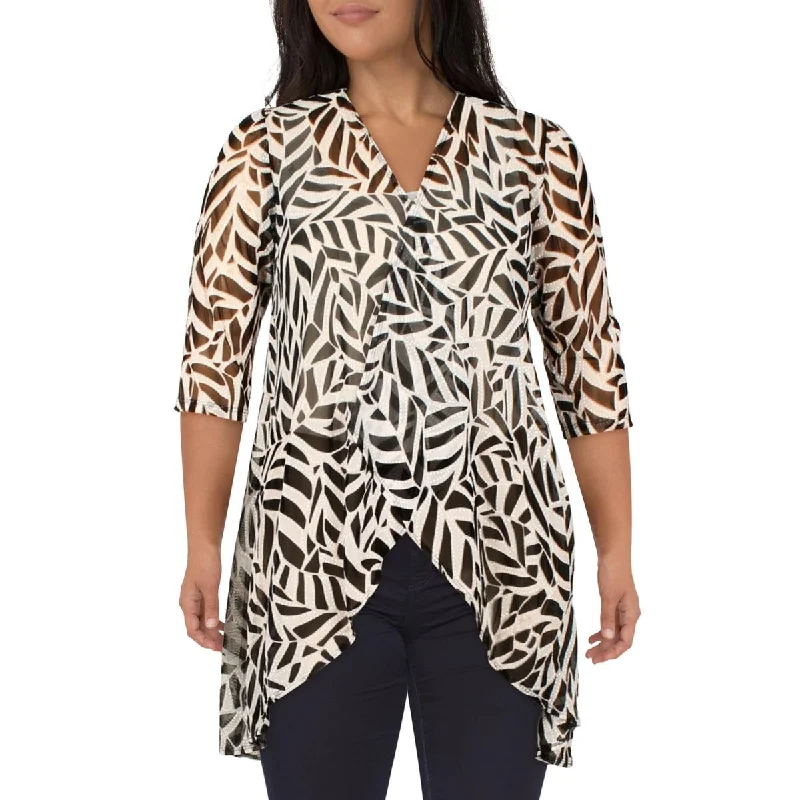 Women's Oversized Blazers -R&M Richards Womens Mesh Printed Duster Blazer