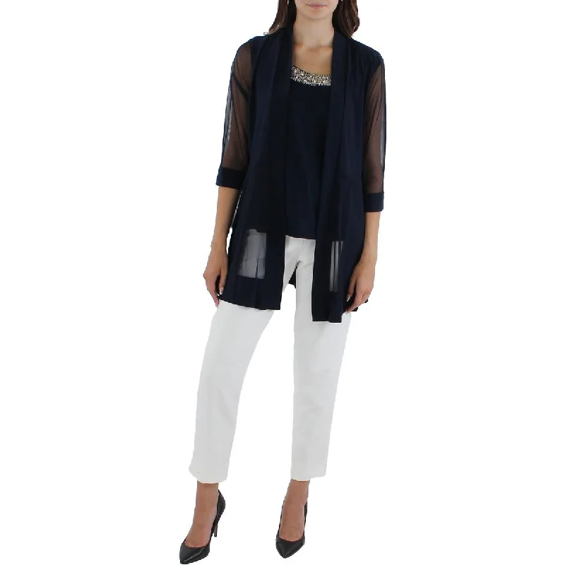 Women's High-waisted Blazers -R&M Richards Womens Petites Mesh 2fer Duster Blazer