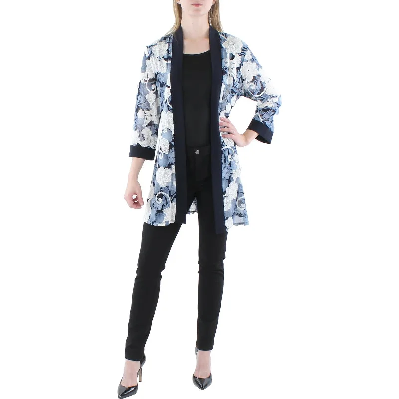 Women's Blazers for Layering -R&M Richards Womens Printed Cardigan Duster Blazer