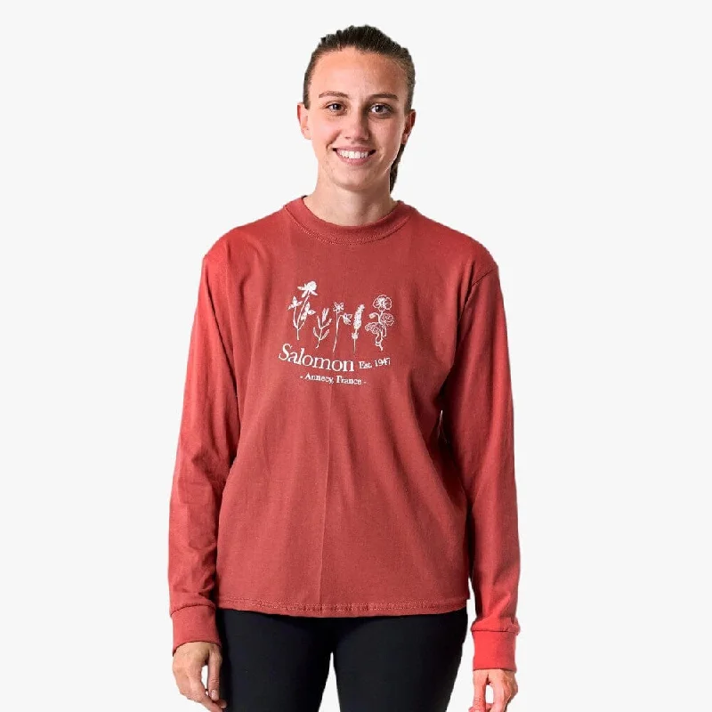 Women's Simple and Cozy Long Sleeve T-shirt for Relaxation -Salomon Womens In Our Garden Long Sleeve Tee Astro Dust Women's Simple and Cozy Long Sleeve T-shirt for Relaxation -Salomon Womens In Our Garden Long Sleeve Tee Astro Dust