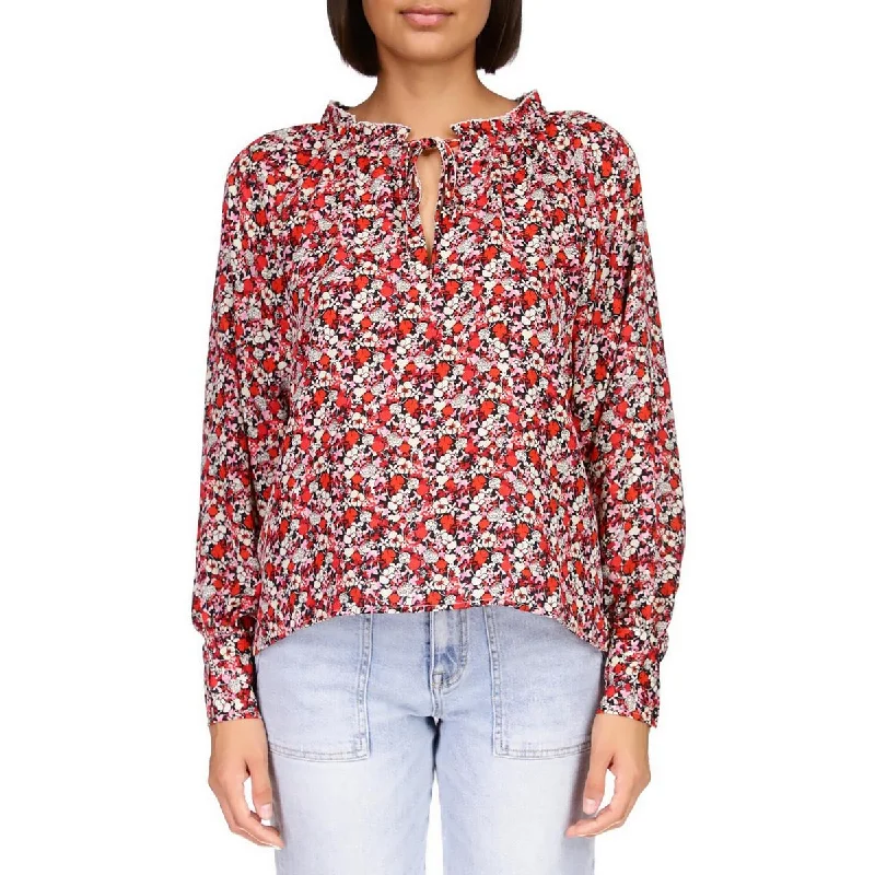 Women's Summer Blouses -Sanctuary Womens Floral Print Ruffle Neck Blouse